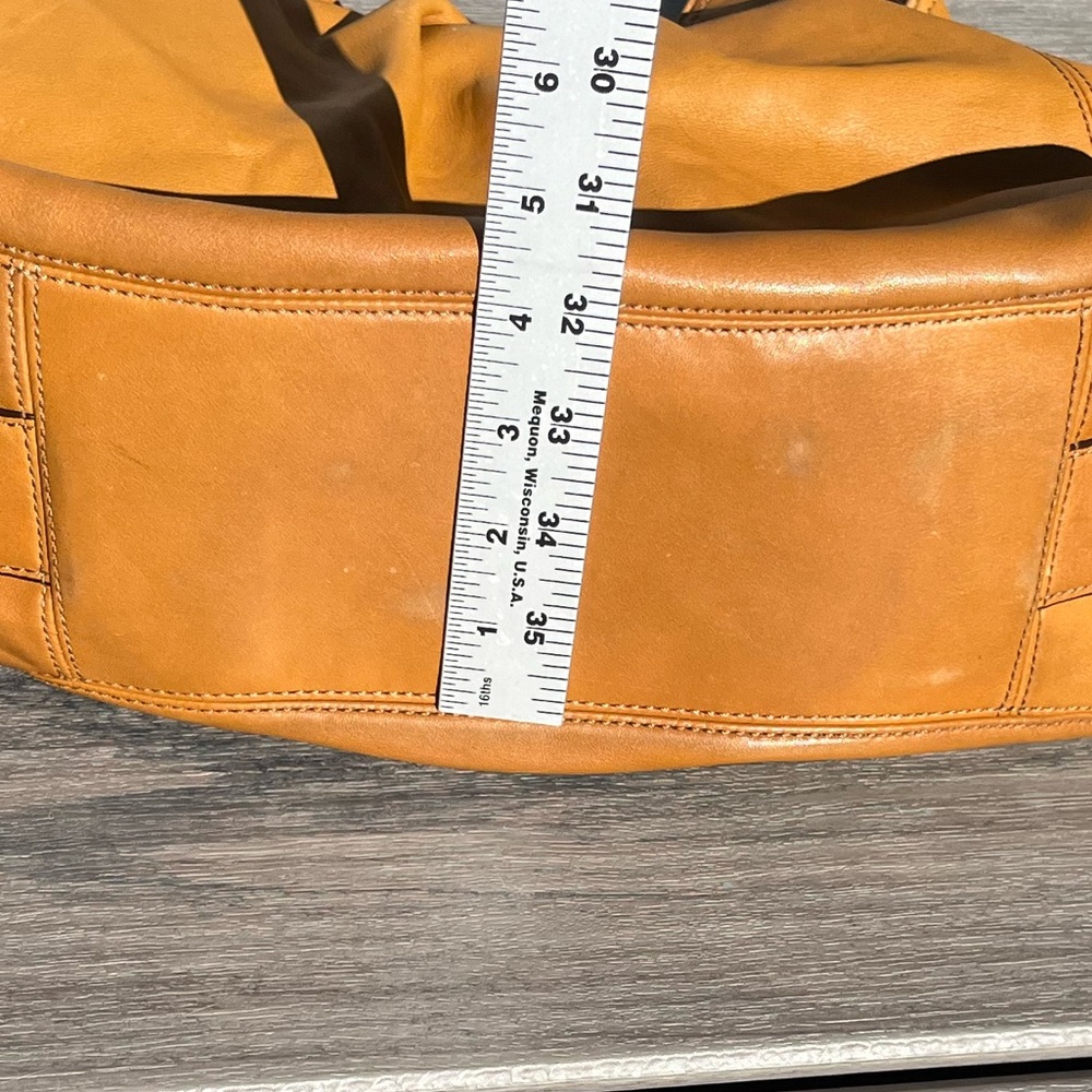 Coach; Golden Brown Leather Hobo Bag; 3 Section; Burgundy Interior; Duel Handles - Picture 5 of 16